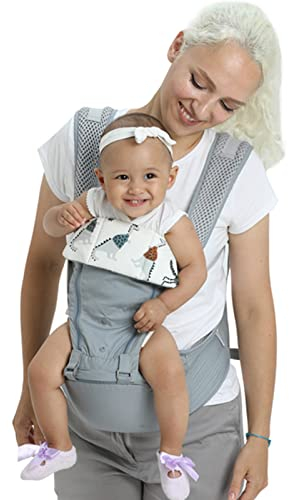 WPHH Graue Babytrage Mit Hüftsitz, Ergonomischer Massage Kindertrage Rucksack Für Neugeborene Bis Kleinkinder, Atmungsaktive Und Weiche Babytragetasch Für Die Ganze Saison