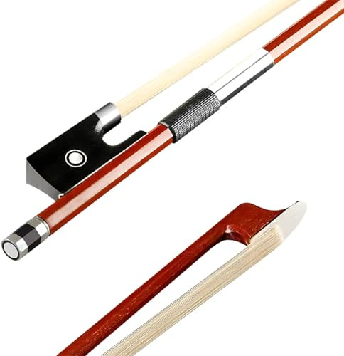 AMZZ Professional 1/2 Violin Bow – Brazilwood, Ebony Frog, White Horsehair, Handmade & Balanced for Students & Advanced Players