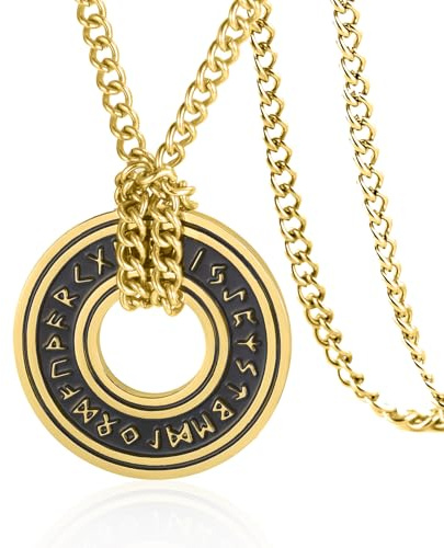 VASSAGO Vintage Viking Norre Rune Halsband, Corsair Runic Elder Futhark ring cirkel talisman hänge läderkedja, viking present smycken för män och kvinnor, adjuastble, Rostfritt stål, Inga ädelstenar