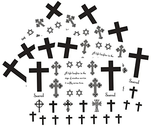Nirbffo Schwarz Kreuz Temporäre Tattoos Wasserdichte Tätowierung Männer und Frauen kleine Kreuz Tattoos Aufkleber 5 Blätter 10x17CM