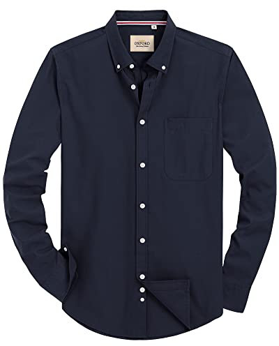 J.VER Shirt for Men Adult Long Sleeve Oxford Button Down Non Iron Business Smart Casual Work Formal Fashion Regular Fit Dress Shirts Blue L
