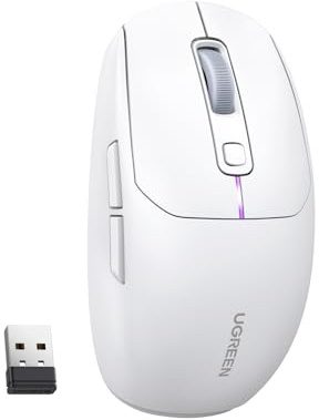 UGREEN Bluetooth Maus Wiederaufladbare RGB Kabellos Mit 5K DPI Sensor, 6 Programmierbare Tasten, Ultraleicht, USB Kompatibel Mit Laptop Computer Windows 11 MacOS Linux (Weiß)