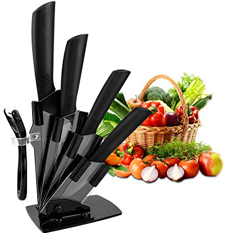 CORESLUX Ensemble de couteaux de chef de cuisine en céramique, couteaux à pain super tranchants, 5 pièces, antirouille et résistant aux taches