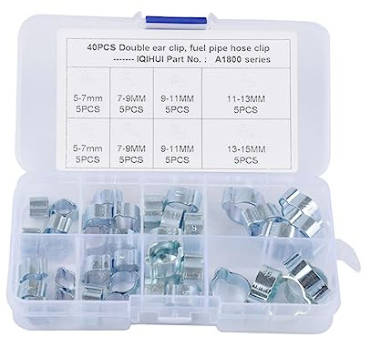 DOITOOL 40pc Clamp Hose Clamp Assortment Specifications Double Ears Zinc Plated for Water Fuel Air Tube Clips Assorted Use