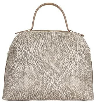 FrasiBags Handtasche aus echtem Leder mit geflochtenem Druck, Damentasche aus Leder, Tasche aus bedrucktem Wildleder, hergestellt in Italien, Puder, 35x27x16