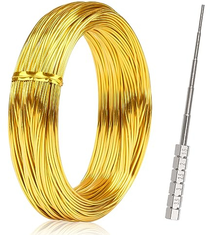 Alambre de Aluminio Dorado, 1 mm x 30 m, 1 Rollo Con Bobina Jig Tool para Manualidades, Joyas, Modelismo, Accesorios y Escultura