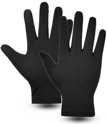 Sommer Herren Touchscreen Handschuhe Baumwolle Fahrradhandschuhe Kurz Handschuhe, Sporthandschuhe Anti-Rutsch, Anti-UV Schutz, Dünn Sonnenschutz Fäustlinge Gloves für Fahren Golf Radfahren, Schwarz