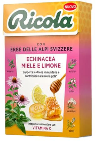 Ricola - Caramelos a las 13 hierbas ricola - Sin gluten - Echinacea Miel y limón - 20 estuches de 50 g