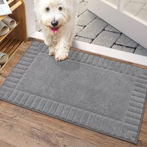 BEQHAUSE Door Mat for Indoor & Outdoor,Dirt Trapper Barrier Mat Super Absorbent Machine Washable Front Doormats Rug with Non-Slip TPR Backing (Light Grey, 50x80cm)