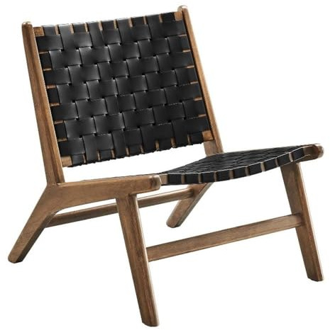 Modway Saoirse Faux Leather Wood Accent Lounge Chair in Walnut Black