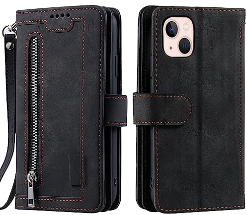 VEEMOS Handyhülle für iPhone 13 Mini hülle Klappbar Handytasche Schutzhülle Klapphülle mit Ständer Kartenfach Handy Tasche Book Flip Case Cover - Schwarz