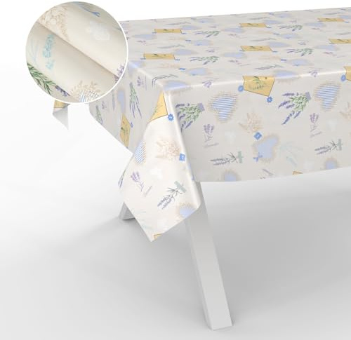 Vaxduk bordsduk tvättbar vaxduk vaxduk trädgårdsduk utomhus inomhus 240 x 140 cm snittkant lavendel