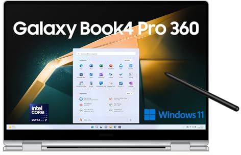 Samsung Galaxy Book4 Pro 360 inklusive S Pen, 16 Zoll-Notebook mit Touchscreen, Windows-Laptop, Intel Core Ultra 7, 16 GB RAM, 512 GB, Platinum Silver
