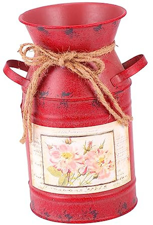PRETYZOOM 1Stk rustikale Tischdeko Vase Retro kann Mini Wasserkrug Anlage Retro-Garteneimer Hydroponischer Blumenbehälter europäischer Stil Milchkanne Ornamente Blumenkübel Metallfass rot
