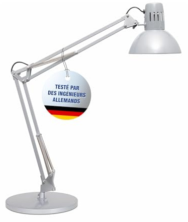 MAUL Schreibtischlampe MAULstudy silberner Standfuß E27 warmweiß | gezieltes Licht für konzentriertes Arbeiten, flexibler Doppelarm, kippsicherer Stand, angenehmes Warmweiß, Lichtquelle inkl.