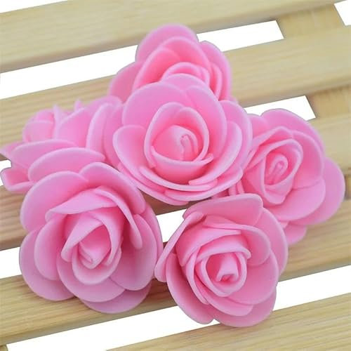 ZFISH 100 Stück 3,0 cm Mini-Kunstblume aus PE-Schaum, Rosenkopf, handgefertigt, DIY, Hochzeit, Heimdekoration, Valentinstagsbedarf, Kranzbasteln, Rosa
