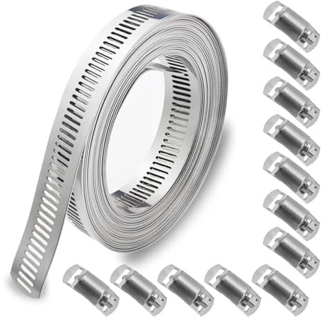 SHSMPXOY Hose Clamp 5M Hose Clips +12 Stronger Fasteners Large Adjustable Jubilee Clips Assorted Gear Band Hose Clamps Screw Clamps Duct Pipe Metal Clamp Strapping for Pipe Plumbing Tube and Fuel Line