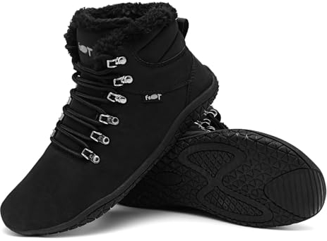 Merdoo Winter Barfußschuhe Damen Herren Wasserabweisend Barfuß Winterschuhe Warm Gefüttert Stiefeletten Breite Zehenbox Barefoot Shoes Rutschfest Sneaker Leder Walking Schuhe Unisex Schwarz 40EU