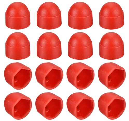 sourcing map 50pcs Hex Nut Cover, M8 Red Plastic Dome Nut Protection Cap Hex Bolt Nut Covers for Hexagon Screws, Bolts
