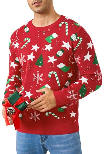 iClosam Herren Weihnachtspullover Christmas Sweater Rundhals Strickpulli | Lustiges Strickdesign, klassischer Christmas Sweater, für Weihnachten und Partys