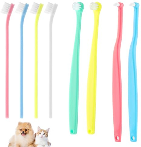 8pcs Pet Toothbrush Set - 3 Styles Cat & Dog Micro Brush Head, Soft Bristle Puppy Dental Clean Kit for Plaque Tartar Formation (Colour 2)