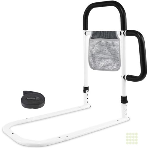 LMLJINTL Bed Rails for Elderly Adults, Bed Handle for Getting Out of Bed, Bed Assist Rail Height Adjustable, Black Bed Support Rail with Storage Bag & Glow-in-the-dark Stickers