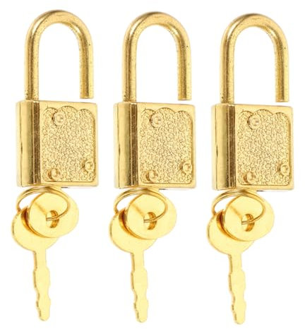 KICHOUSE 3pcs Gold Small Locks Keys for Pirate Treasure Chest, Wooden Box Latch Padlock Set for Jewelry Boxes, Decorative Drawer Lock Accessories for Game Props