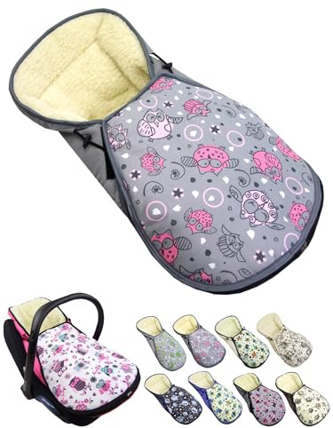 Saco de dormir para silla de bebé [saco de invierno] para asiento de coche compatible con sillas de bebé Maxi Cosi grupo 0+ lana de cordero, asiento ajustable (búho 2)