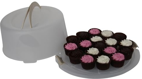 Jolie Max Round Cake and Pastry Carrier with Handle – BPA-Free Clear Plastic Food Storage Box, Lightweight & Durable, Dishwasher Safe, 38 x 33 x 15.5 cm – Secure Lock Clips and Sturdy Base (BEIGE)