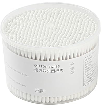 Wattestäbchen-500 Stück,Langer Holzgriff Watteträger 7.5cm Ohrenstäbchen,Natürliche Wattestäbchen mit doppelter runder Spitze,100% Baumwolle,für Kamera Tastatur Make-up Polieren Reinigung