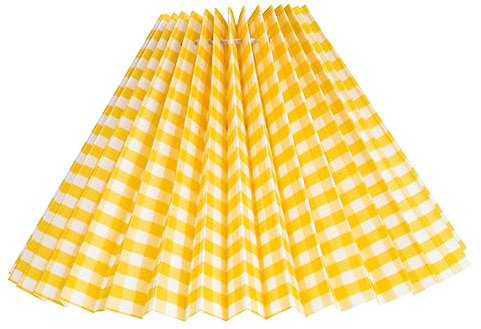 TOBBOMEY Small Pleated Fabric Lampshade Drum Floor Lamp Replacement Cover Yellow Checkered Bedroom Living Room Table Lamp Shade