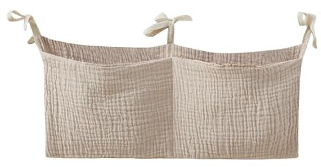 Babybett-Tasche, Aufbewahrungstasche auf dem Nachttisch, tragbare Wickeltasche für Babybettchen – Organizer aus Baumwolle mit 2 Taschen, Mehrzweck-Bettwäsche für Babyflaschen