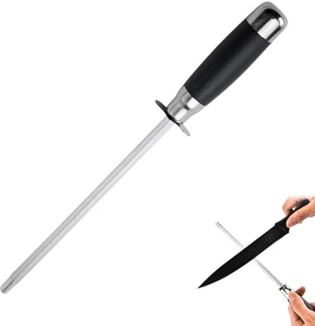 Knife Sharpener, Diamond Honing Rod, Fine Sharpening Steel with Oval-Shaped Handle, Lightweight Stainless Steel Sharpening Stick for Household & Professional Use (Sliver)