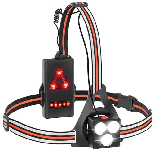 Lauflicht mit Reflektoren 500 Lumen Lauflampe, USB Wiederaufladbare Brustlampe Laufen, 120° Einstellbarer Abstrahlwinkel Running Light, Wasserdichtes Licht joggen für Läufer (3 lights-blackorange)