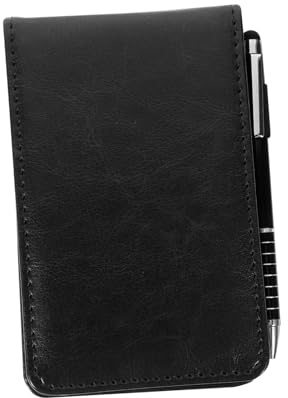 HYTROVE Kleiner Taschennotizbuch A7 1 Satz aus Pu Leder Schwarz mit Stift | Bedruckter Memoblock, Tragbarer Notizblock fürs Büro und Unterwegs, Einschulung Deko