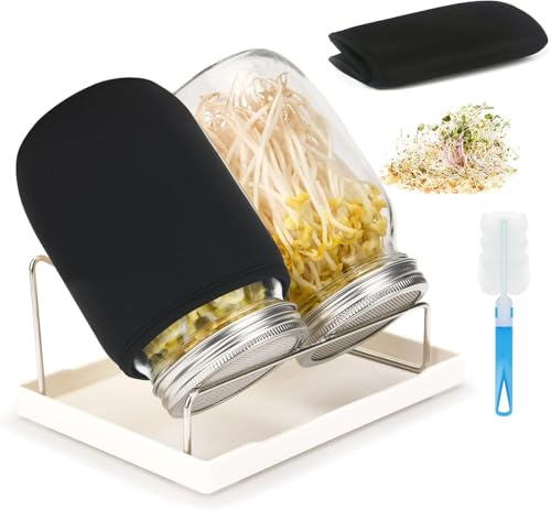 Deefongo Sprossenglas, Sprossen Keimglas 2er Set, Sprouting Jar mit Deckel, Sieb & Abtropfschale, Sprossen Keimgerät für Alfalfa Kresse Brokkoli Mungobohnen