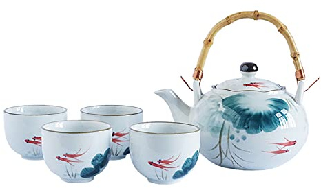 Kung Fu - Juego de té de cerámica china, tetera de porcelana con 1 tetera, 1 4 tazas de té, infusor de té ideal para oficina y hogar