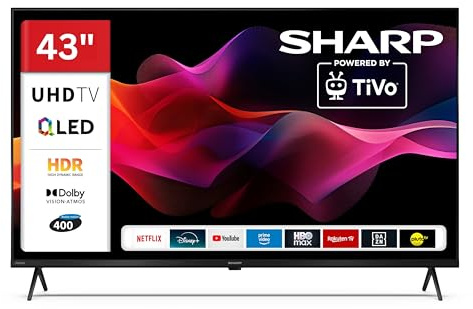 SHARP 43HM5745E QLED Fernseher 43 Zoll Smart TV 4K UHD Dolby Vision HDR | Dolby Atmos | HDMI 2.1 ALLM | Frameless Design | Bluetooth | Google Cast | Triple-Tuner DVB-C/-S2/-T2 | Modelljahr 2026