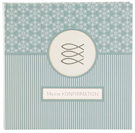 goldbuch 03143 Fotoalbum für die Konfirmation, Mandala, Erinnerungsalbum 25x25 cm, Fotobuch mit 60 weiße Seiten & 4 Seiten Textvorspann, Album mit Kunstdruck, Weiß / Türkis