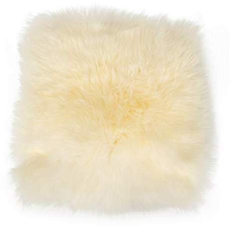 NaDeco Sitzkissen Lammfell naturweiß (35x35cm) weiße Lammfell Sitzauflage Fellauflage weiß Fellkissen weiß weißes Stuhlkissen Schaffell Kissen