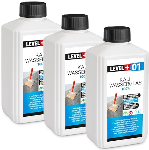 Level Plus 01 Kaliwasserglas 28-30 Unverdünnt 3x1 Liter Haftgrund | Abdichtung Holzimprägnierung Pur Wasserglas 100%, Beton Versiegelung Wetterfest