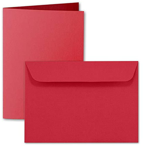 ARTOZ 25x DIN A6 Faltkarten-Set mit Umschlägen - Rot (Rot) - 105 x 148 mm - gerippte Bastelkarten blanko mit Brief-Umschlägen - 220 g/m²