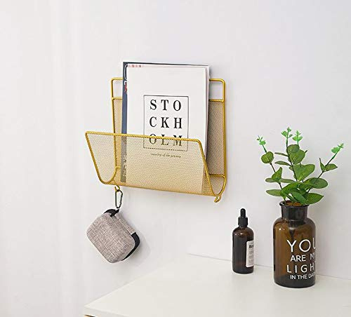 QUVIO Magazin Wandhalterung Organizer - Zeitungsständer oder Nachlagerung für an der Wand - Zeitungsfach - Lesefach - Magazinfach - Zeitschriftenhalter - Gold