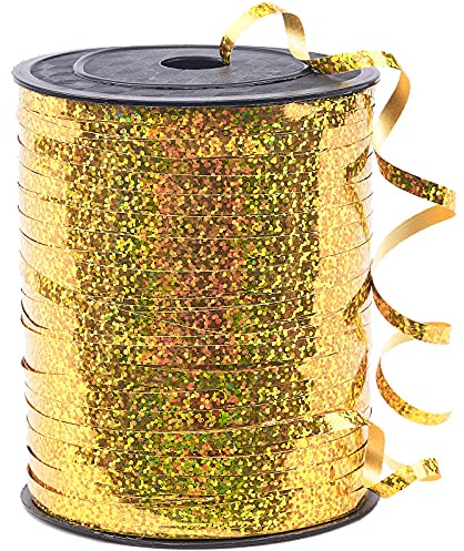 PartyWoo doré, 0,3 cm x 454,4 m pour travaux manuels, ondulé irisé, brillant pour emballage cadeau, ruban pour ficelle de ballons, cheveux, fleur de fleuriste (1 rouleau), Ribbon