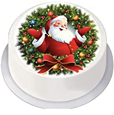 Edible Christmas Santa Traditionally festive party decoration Round 7.5 inch Cake Topper on Icing/Fondant/Frosting Sheet with 8 additional smaller cupcake toppers