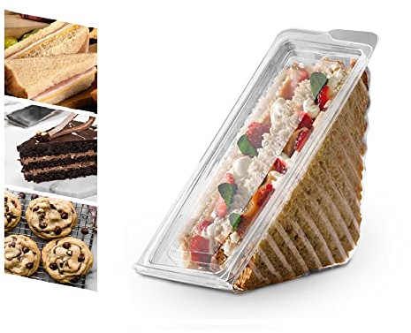 Venuscello® 75 x Deep Fill Sandwich Wedges Box Containers with Hinged Lid Clear Plastic for Wedding, Birthday Party Restaurants - 11 x 11 x 6cm