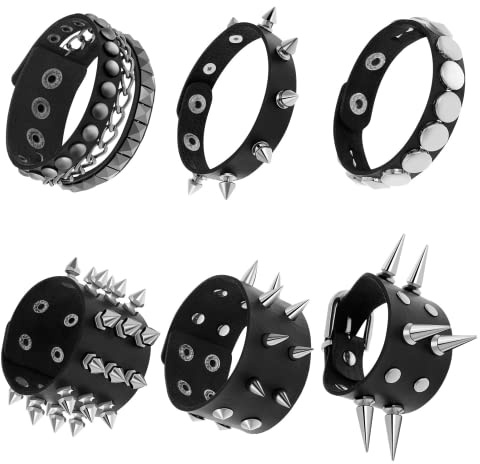 Dacitiery 6 remaches de pulsera con tachuelas punk, remaches de metal negro con tachuelas para hombres y mujeres, estilo gótico vintage rock para adultos