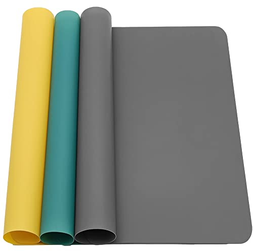 KtbeYTi 3 Pcs Silicone Mat Table Mat for Resin Large Silicone Sheets, for Crafts Countertop Protector Kitchen Mat, Yellow, Green, Gray, 30 x 40 cm