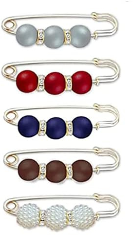 WOOXDYUK 5 Pcs Fashion Pearl Brooch,Sweater Shawl Clip Double Faux Pearl Brooches Waist Pants Extender Safety Pins