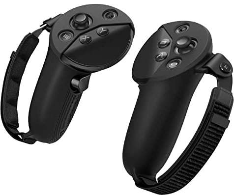 Spigen Silicone Fit Controller Cover Compatible with Meta Quest Pro VR Gaming Controller Grip with Adjustable Strap for Anti-Slip Protection - black